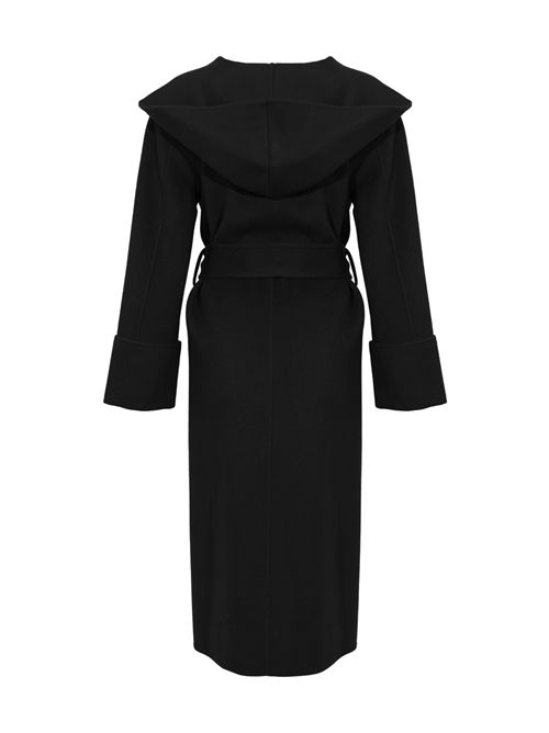 Cappotto lungo in double di lana con cappuccio Nero Alpha studio | AD-4691N2002